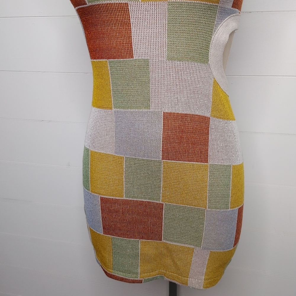 Zara Multicolor Patchwork Cutout Mini Dress — Sage, Mustard, Rust, Sky - Picture 7 of 16